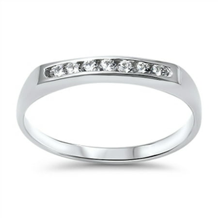 Men's Wedding Band White CZ Cute Stackable Ring ( Sizes 5 6 7 8 9 10 11 ) .925 Sterling Silver Rings by Sac Silver (Size 6)