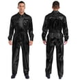 thumbnail image 3 of Nyeemya Men's Shiny Metallic Overalls Mechanic Suit Space Man Work Coveralls One Piece Disco Jumpsuits with Belt Black XL, 3 of 4