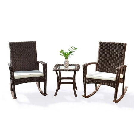 Gymax 3PC Patio Rattan Wicker Furniture Set Cushioned Outdoor Garden