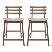 2xhome Set of 2 Gray 23.5 Seat Height Counter Stools With Open Back Padded Seat Cushion Fabric Dark Brown Wood