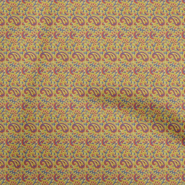 oneOone Polyester Spandex Yellow Fabric Paisley Craft Projects Decor Fabric Printed By The Yard 56 Inch Wide