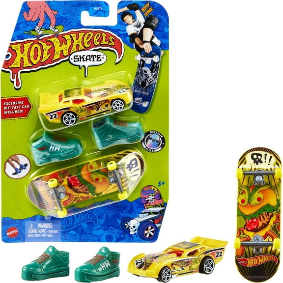 Hot Wheels Skate Tony Hawk Collector Set, Fingerboard, Pair of Skate Shoes & Car (Styles May Vary)