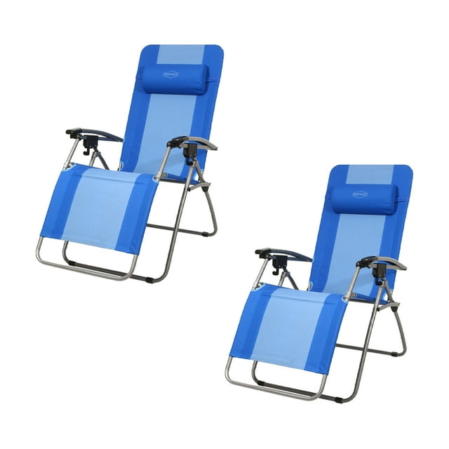 Kamp-Rite Chaise Pliante d'Extérieur avec Appui-Tête, Bleu (2 Pièces)