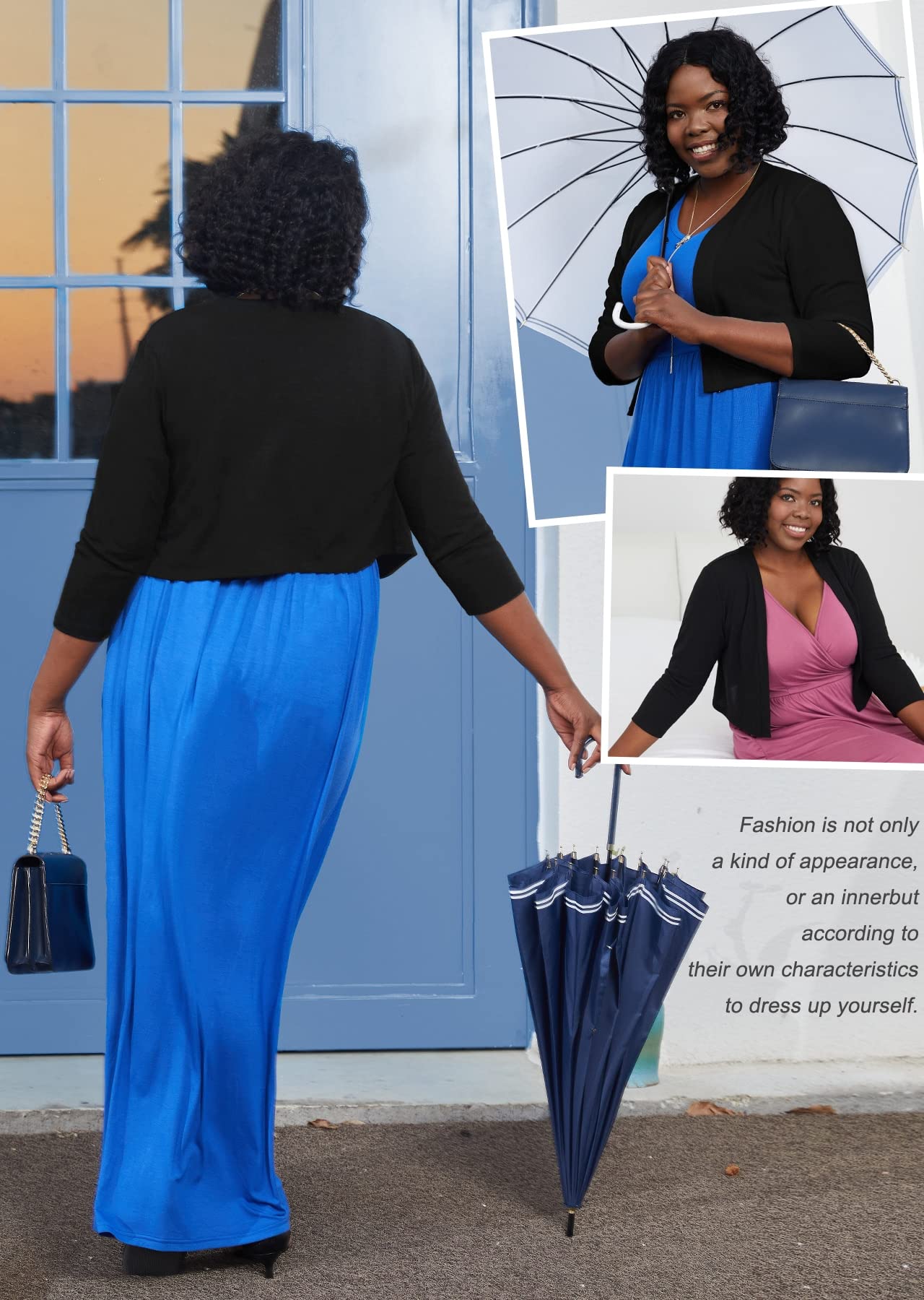 Showmall Women's Plus Size Cardigan 3/4 Sleeve Black photo 7