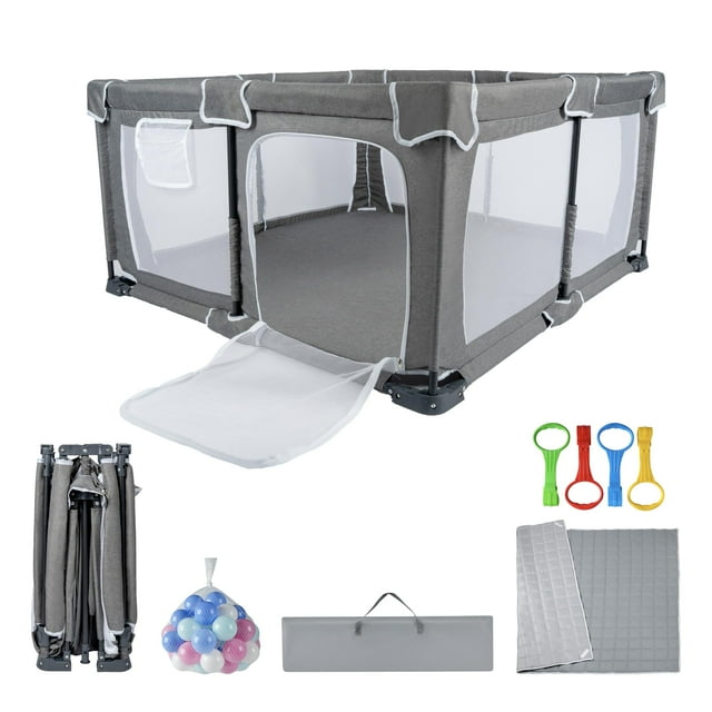 Parque infantil plegable Nvlirun con tapete y puerta, 50 x 50 cm, gris