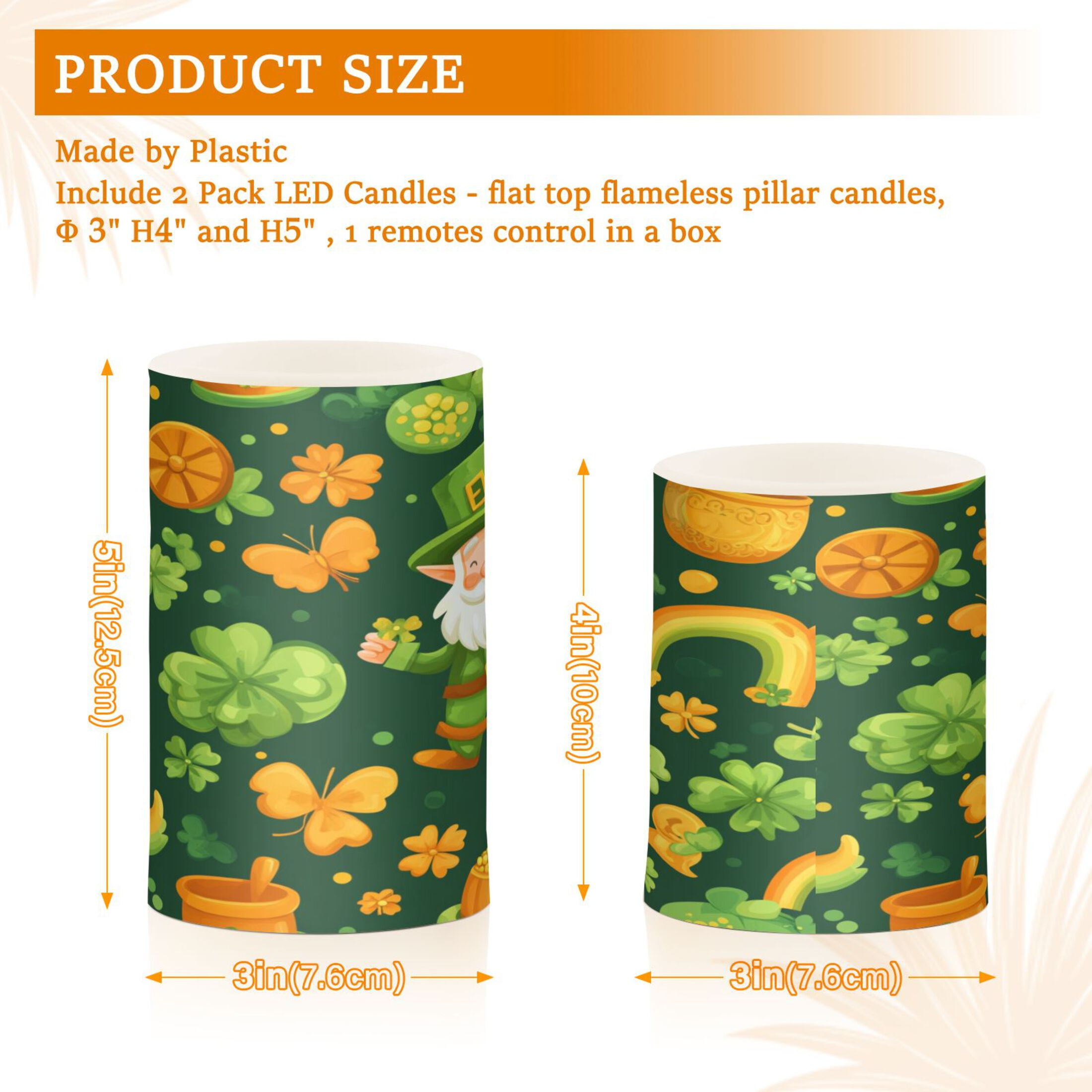 WOBOGO Size Combo Candle Flickering Flameless with Remote Control and Timer for Romantic Atmosphere St Patricks Pattern with Leprechaun and Shamrock