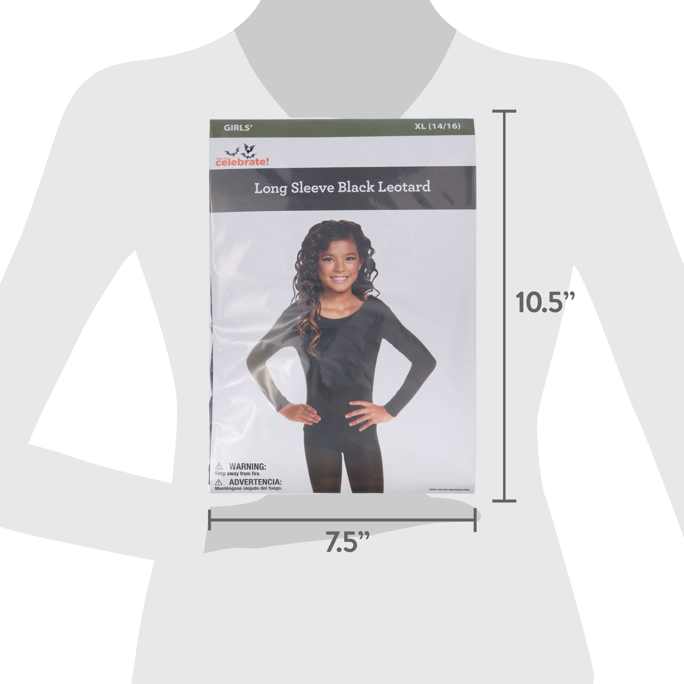 Long Sleeve Leotard Costume Accessory for Children, Black, XL (14/16), Halloween by Way To Celebrate