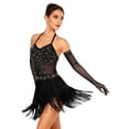 thumbnail image 1 of Moggemol Ensemble de Robe de Danse Latine à Paillettes pour Femmes, Justaucorps, Tango, Salsa, Rumba, Cocktail, Soirée, Noir TTG, 1 of 6