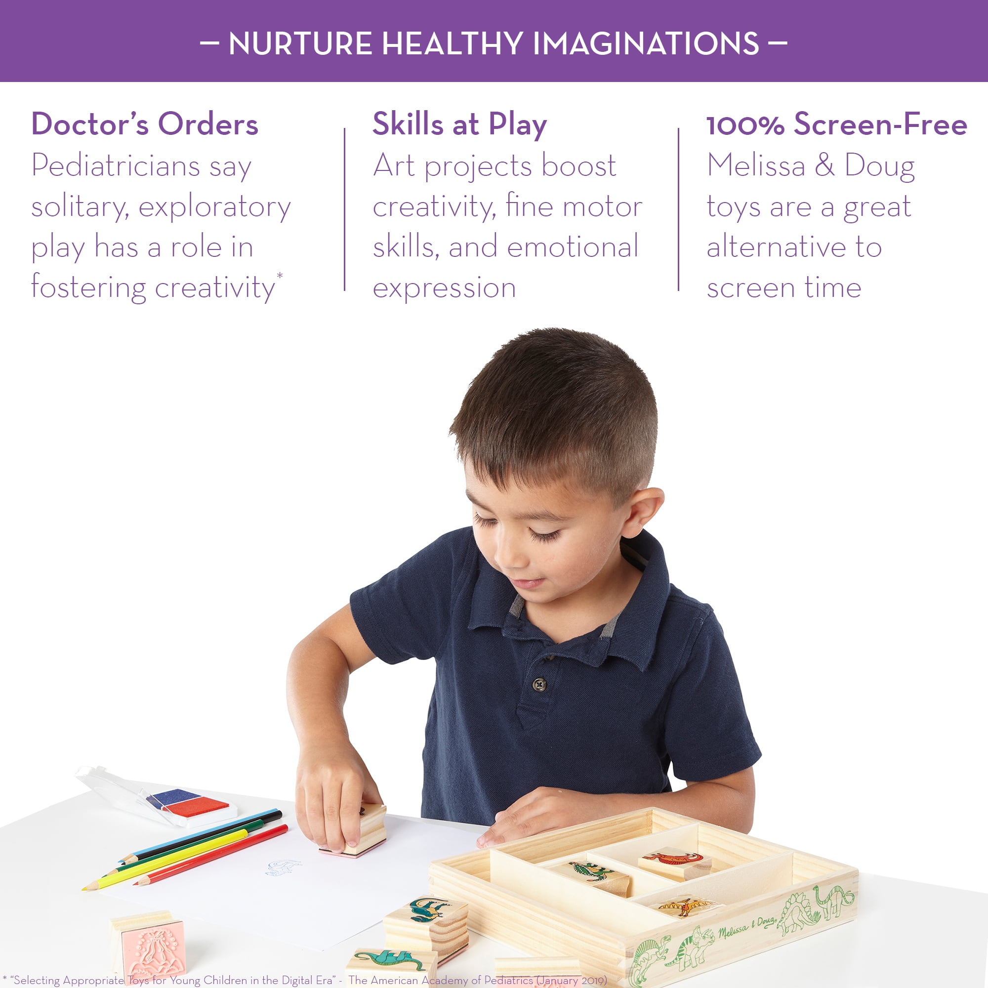 Melissa & Doug Jeu de timbres en bois Dinosaures, Tampons, Cadeau pour filles et garçons, 8 timbres, tampon d’encre, 5 crayons, Jouet créatif, Loisirs créatifs pour filles et garçons de 3 4 5 6 7 ans