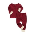 thumbnail image 1 of Seyurigaoka Color Block Ribbed Long Sleeve Round Neck Pullover + Trousers, 1 of 6