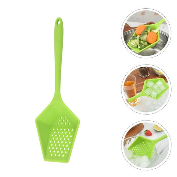 HONMEET Green Silicone Slotted Spoon Multi-Function Kitchen Utensil for Cooking and Serving Home Use