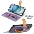 thumbnail image 2 of for iPhone 15 Pro PU Leather + TPU Wallet Case, Card Slots Wristband Kickstand RFID Blocking Anti Peeping Magnetic Clasp Full Body Protection Phone Cover for iPhone 15 Pro, Purple, 2 of 9