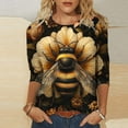 thumbnail image 2 of CYMMPU T-Shirts 3/4 Sleeve Loose Fit Fall Fashion Shirts Spring Tops Blouses for Women Dressy Casual Bee Graphic Round Neck Lightweight Basic T-Shirts Multicolor M, 2 of 5