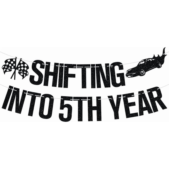 Shifting into 5th Year Banner for Boy Girl, Racing Car Theme Birthday Party Decorations for 5 Years Old, Happy 5th Birthday Party Decorations Supplies