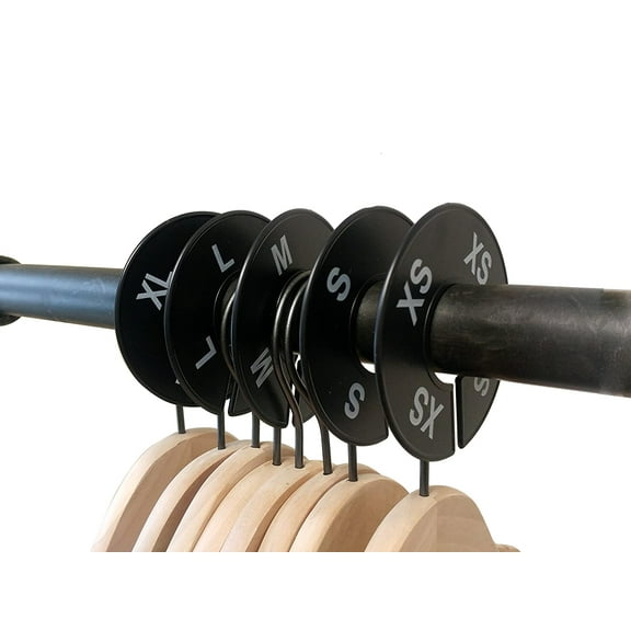 NAHANCO CBWKIT2 Black Round Clothing Size Divider with White Print for Home or Clothing Store, XS-XL, Kit of 25 (5 Sizes of 5 Each)