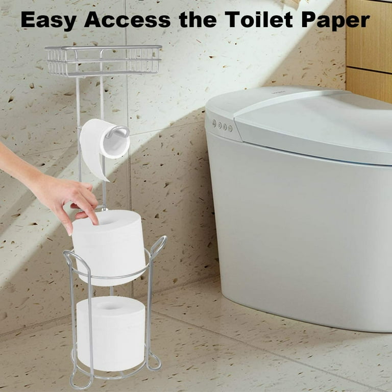 Werseon Toilet Paper Holder with Large Top Shelf, Toilet Paper Holders Free  Standing for Bathroom 