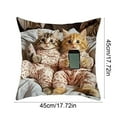 thumbnail image 2 of Cute Cat Print Pillow Cover 18x18 Inch, Soft Polyester Decorative Throw Pillow Covers with Hidden Zipper for Sofa Bed, Machine Washable Square Cushion Case, 2 of 5