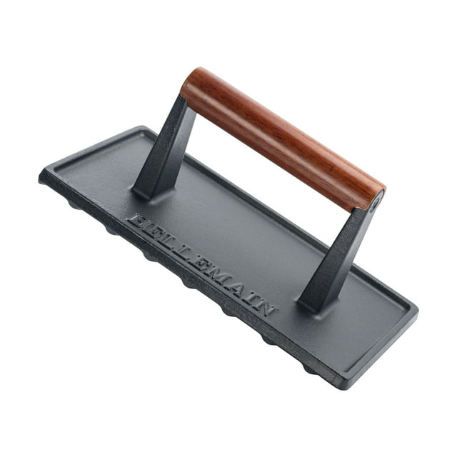 Grill Press Bellemain de hierro fundido para carne con mango de madera