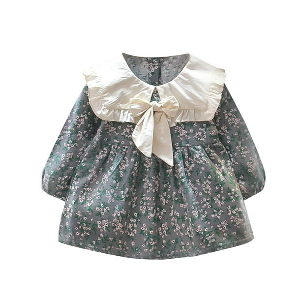 Odeerbi Niñas Floral Princesa Vestidos Peter Pan Cuello Vestido de Algodón Vestido de Manga Larga