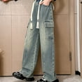 thumbnail image 6 of XIMIN Teen Girl Jeans Y2k Streetwear Baggy Drawstring Denim Cargo Pants with Pockets Elastic High Waist Wide Leg Cute Back to School Trendy Jean Streetwear Trousers, 6 of 6