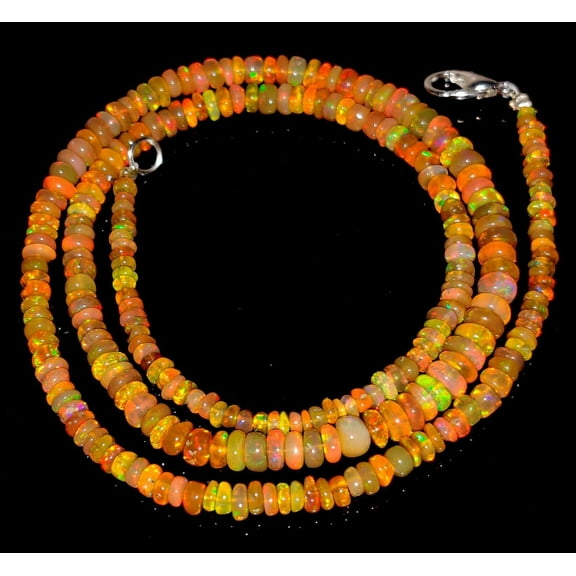 38Ct Natural Ethiopian Opal Beaded Necklace 1 Line Strand 18 Inches Length Welo