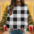 thumbnail image 2 of Lenpel Women's Tops Flannel Casual Crew Neck Plaid Long Sleeve Shirts Fuzzy Warm Pullovers Loose Plush Sweatshirts(Black,Medium), 2 of 5