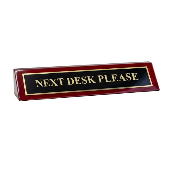 Signs ByLita Piano Finished Rosewood Standard Engraved Desk Name Plate 'Next Desk Please', 2" x 8", Black/Gold Plate