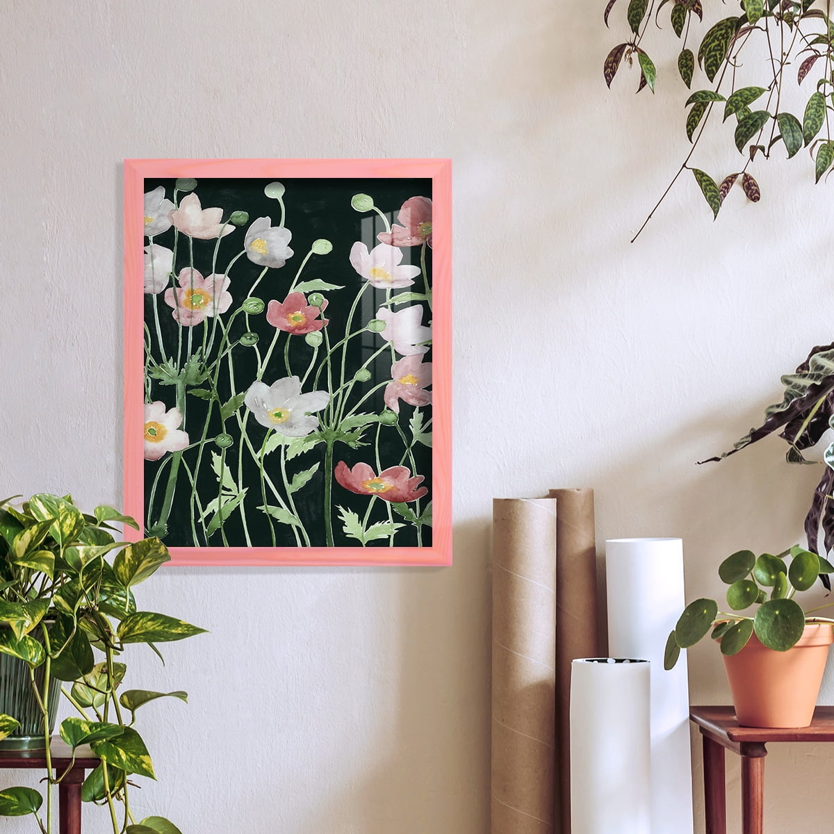 Anemone Dance I -Framed Print w/glass-Sunset Pink