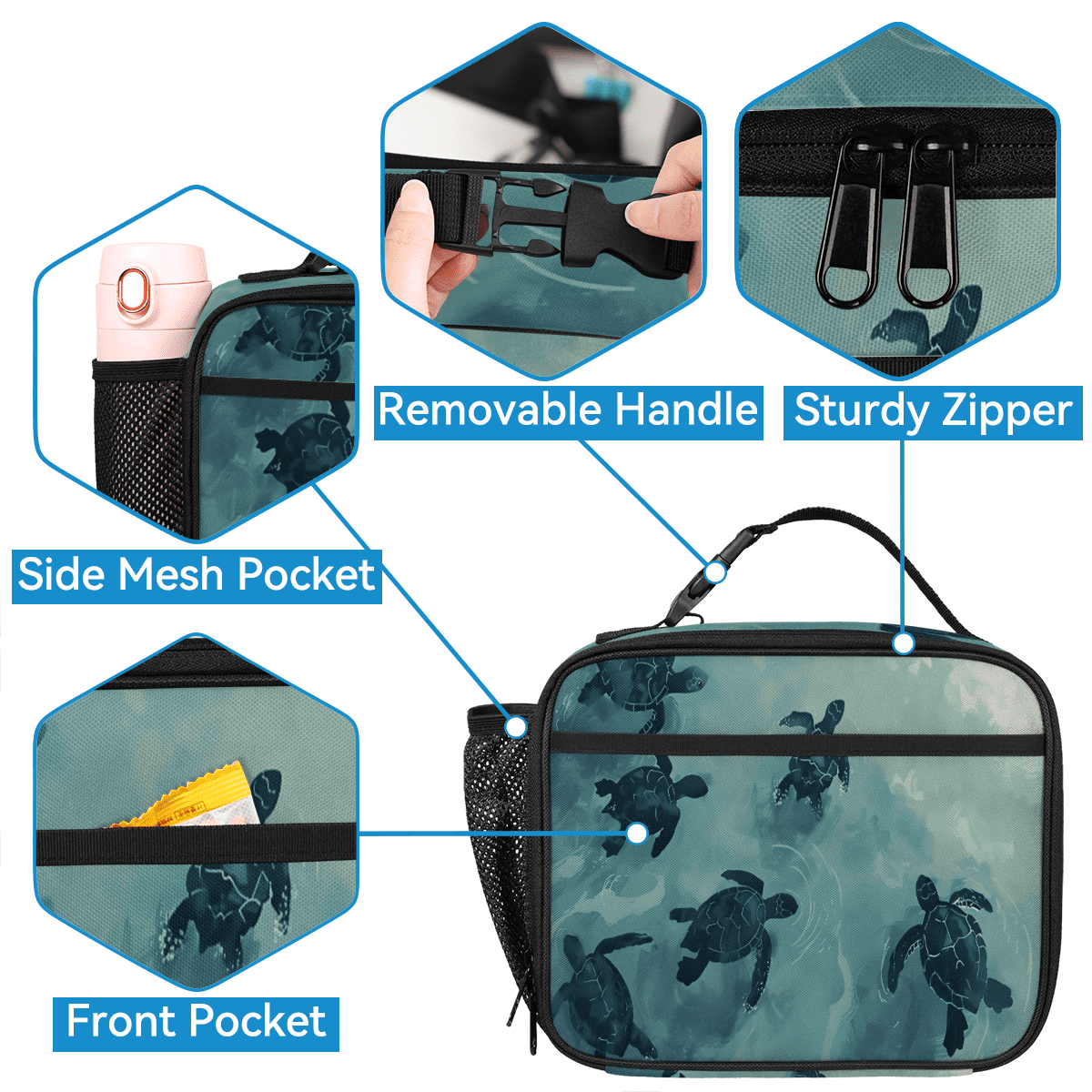 Herdesigns Turtle Sea Animals Large Backpack Set with Lunch Box Lightweight Water Resistant Travel Laptop Backpacks Casual Daypacks for Women Men