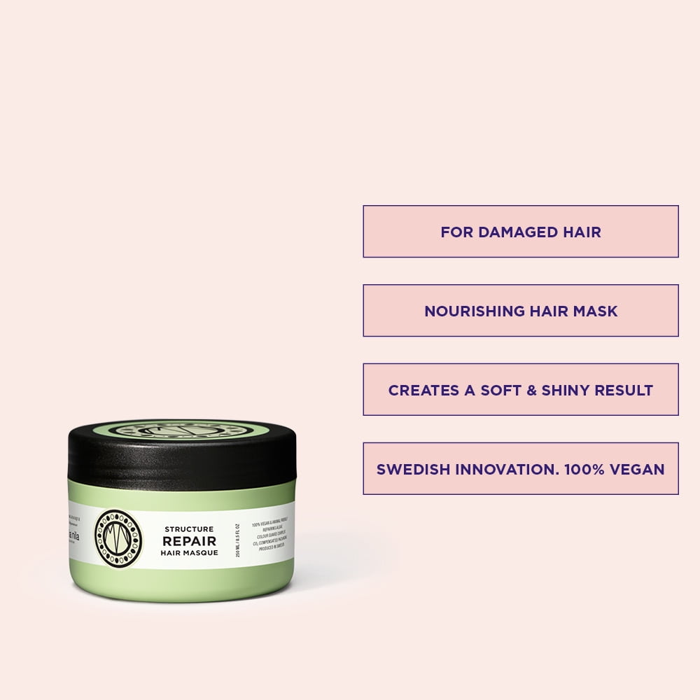 Maria Nila Structure Repair, Hair Mask, 8.5 Fl Oz, For Damaged & Chemically Treated Hair, Algae Extract Rebuilds & Moisturizes, 100% Vegan & Sulfate/Paraben free
