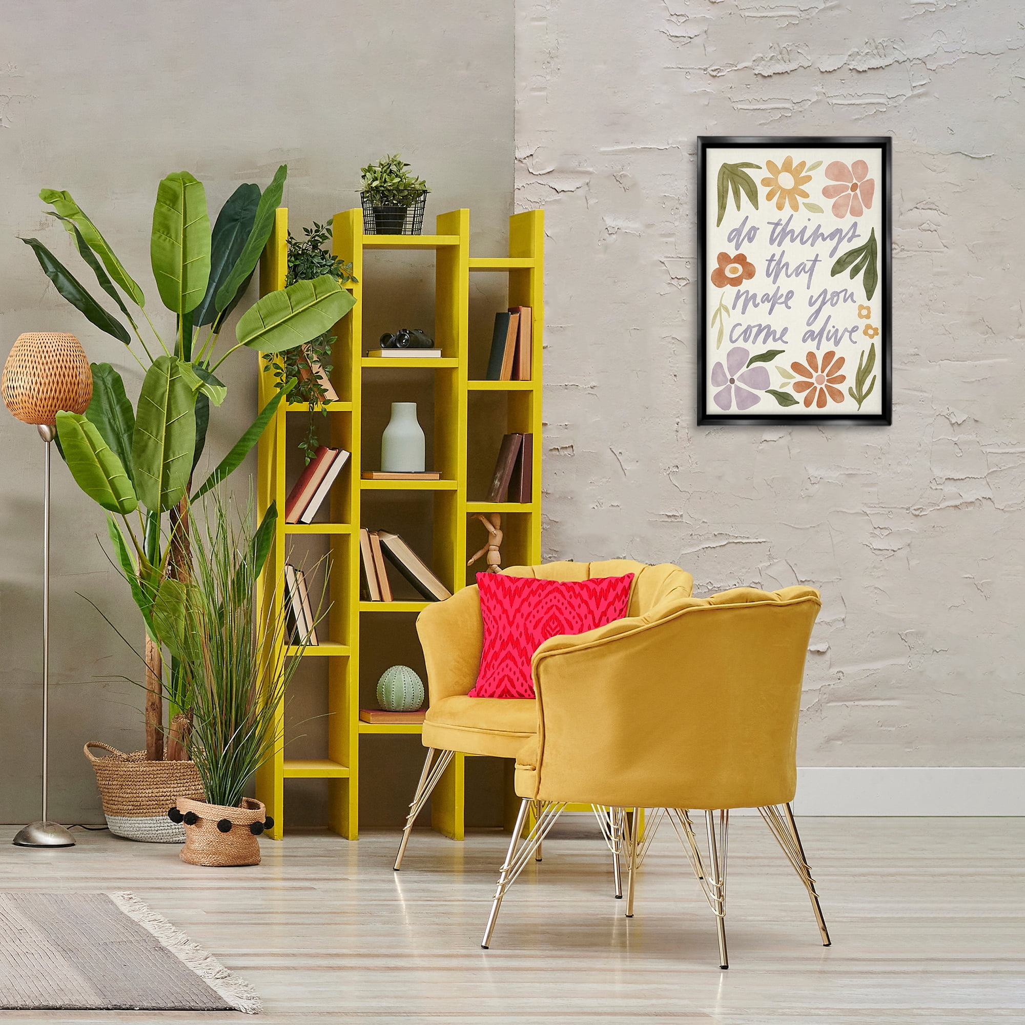 Stupell Industries Come Alive Inspiring Flowers Plants & Flowers Painting Black Floater Framed Canvas Art Print Wall Art, 17 x 25