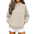 thumbnail image 6 of VJGBEGW Womens Mock Neck Sweatshirt Oversized Pullover Fall Fashion Long Sleeve Tops Beige L, 6 of 9