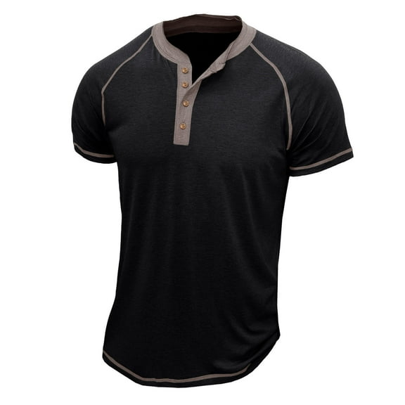 Mens Shirts Men's Fashion Casual Front Placket Short Sleeve Henley T-Shirts Ndbuld Men Short Sleeve Casual Fashion Round Neck Pullover Buttons T Shirt Blouse Black L