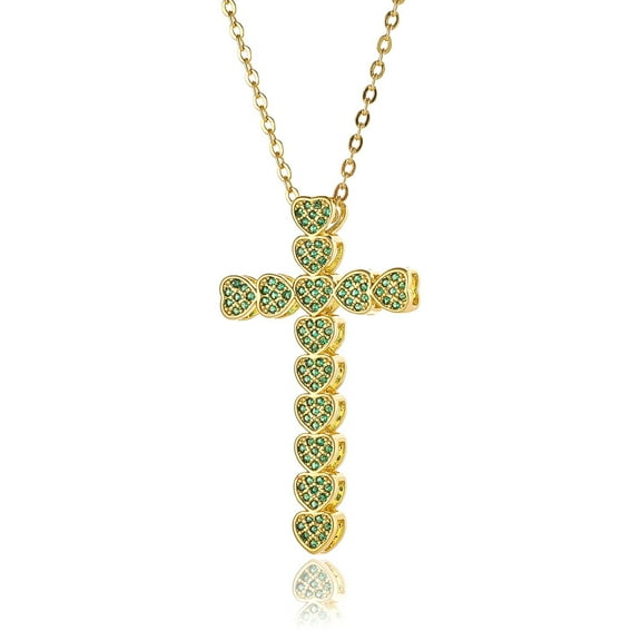 14K Yellow Gold Chain Cross Necklace Collection CZ Zircon Micro Inlaid Pendant Exquisite Jewelry