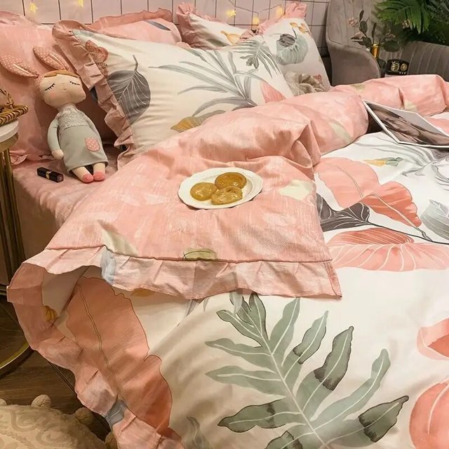 Sanrio Cartoon Hello Kitty Pure Cotton Four-piece Set Cute Princess Style Bed Sheet Quilt Cover Pillowcase Three-piece Gift Set RJ