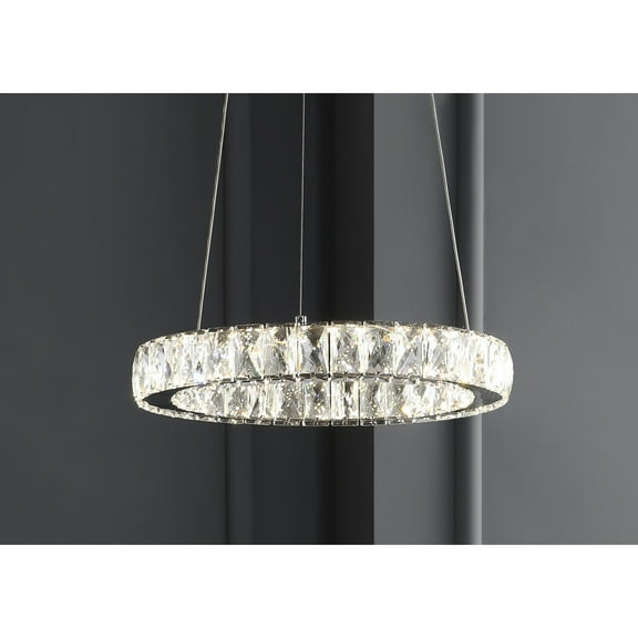 JONATHAN Y Reese 15.7" Adjustable Integrated LED Metal/Crystal Pendant Pendant, Chrome/Clear