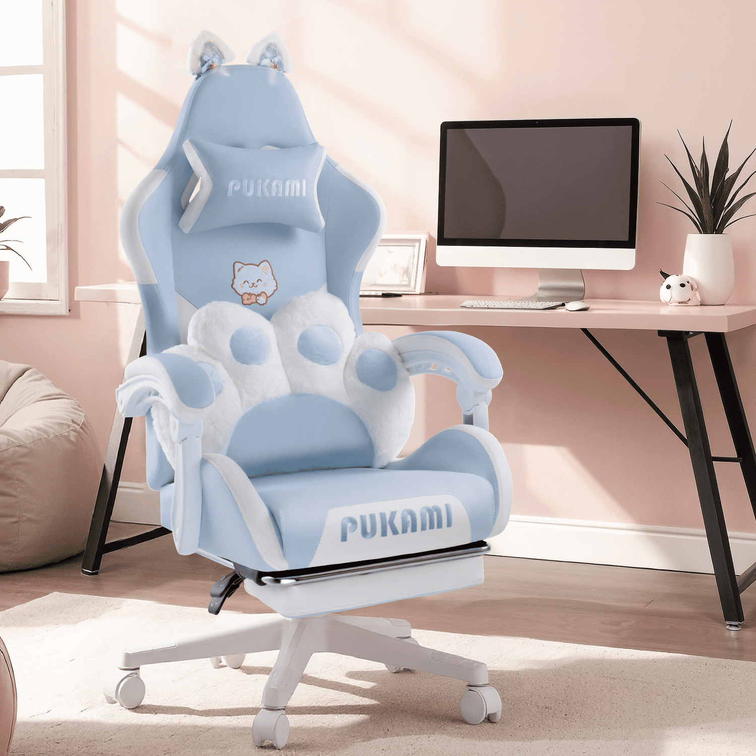 BOSSIN Gaming Chair,Ergonomic Computer Chair for adult with Cat Paw Lumbar Cushion and Cat Ears
