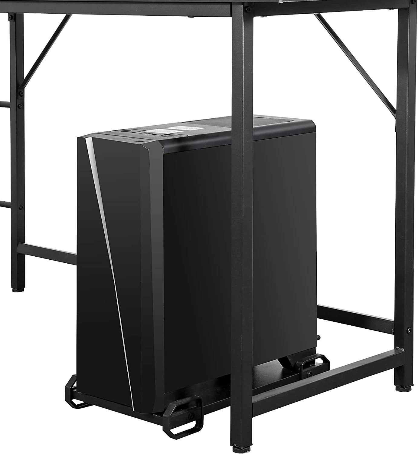 Springg 66" L Shaped Gaming Corner Computer Desk with CPU Stand and Foot Rest Bar, PC Laptop Study Table Workstation Gaming Desk for Home Office, Black