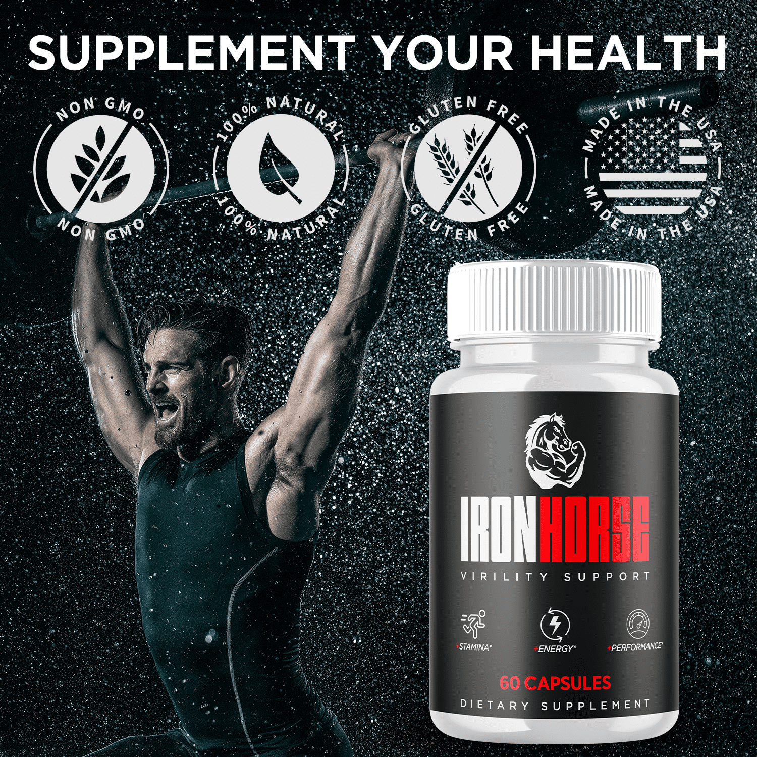 Iron Horse Advanced Formula Pills All Natural Vitamin Supplement IronHorse 60 Capsules