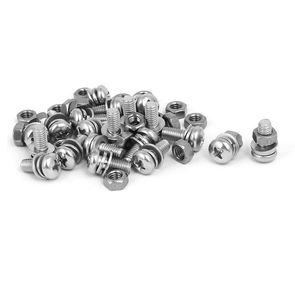 M5 x 12mm 304 Stainless Steel  Pan Head Screws Nuts w Washers 20 Sets