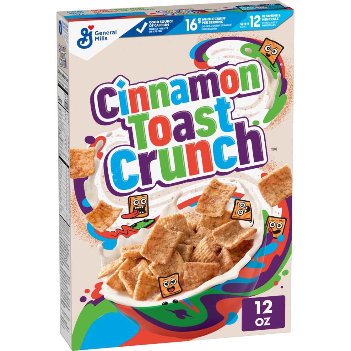 Pack of 3 Cinnamon Toast Crunch Cereal, 12 oz Each, Crispy Cinnamon Squares  with free Valuenest Water Bottle