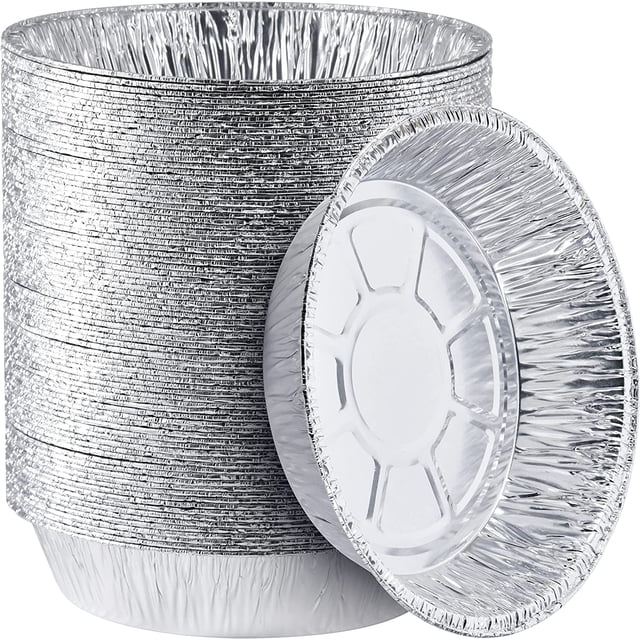6'' Inch Round Tin Foil Cake Pans Disposable Aluminum Foil Pie Pans Freezer & Oven Safe - For Baking, Cooking, Storage, Roasting, Reheating, Pack of 50
