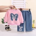 thumbnail image 2 of mgoYE Toddler Baby Girl Clothes Fall Winter Outfit Bow Sweatshirt Denim Jeans Outfits 2-3 Years, 2 of 5