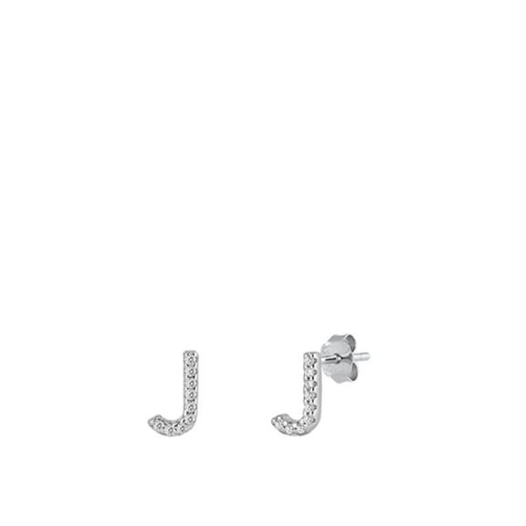 Flashy Sterling Silver Block Letter J Initial Clear Cubic Zirconia Earrings 925 New Jewelry Female