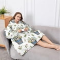 thumbnail image 5 of Oversized Wearable Blanket Hoodie,White Cow Flower Bucket Pattern Sherpa Blanket Hoodie with Super Pockets,Super Warm Fuzzy Pullover for Women & Men, 5 of 6