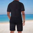 thumbnail image 6 of Men Mesh 2 Piece Outfits See Through Casual Shirts and Shorts Hollow Out Mid Shorts Set Black XXL, 6 of 8