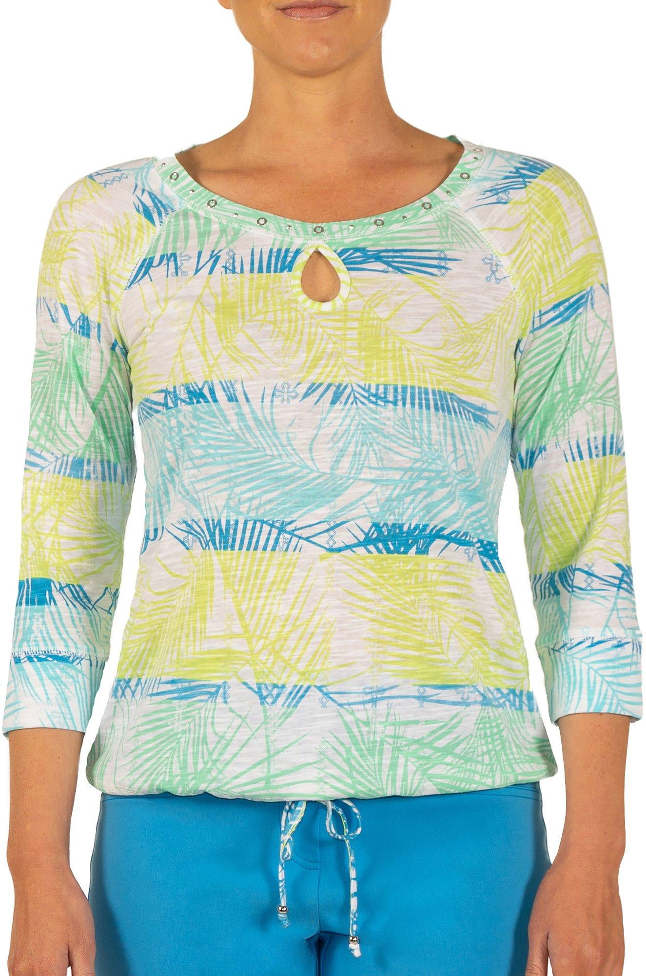 Hearts of Palm - Hearts of Palm Womens Color Binge Palm Print Tie Front Top - Walmart.com ...