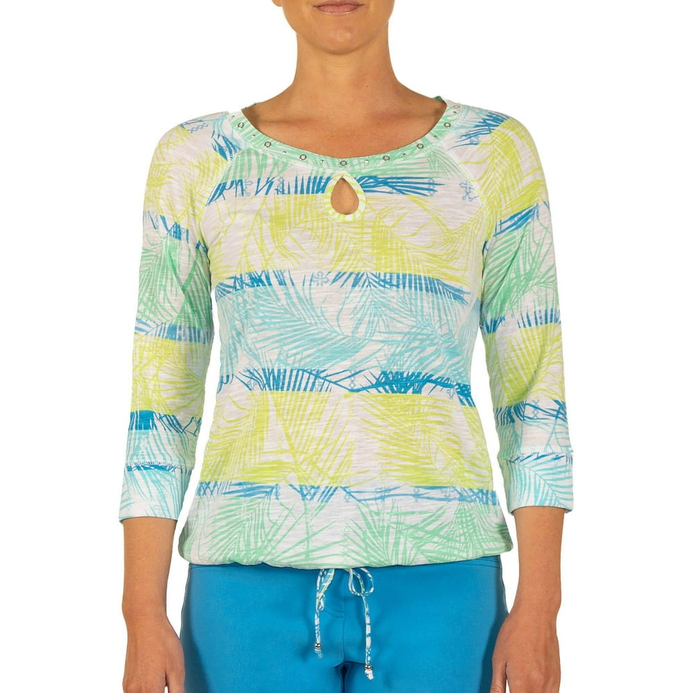 Hearts of Palm Hearts of Palm Womens Color Binge Palm Print Tie Front