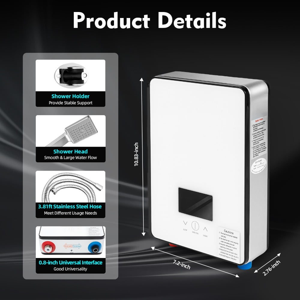 Electric Tankless Water Heater 110V 4500W, Instant Hot Water on Demand with LED Display, 86–131°F Adjustable, IPX4 Waterproof, Compact Wall-Mounted Heater for Shower & Kitchen