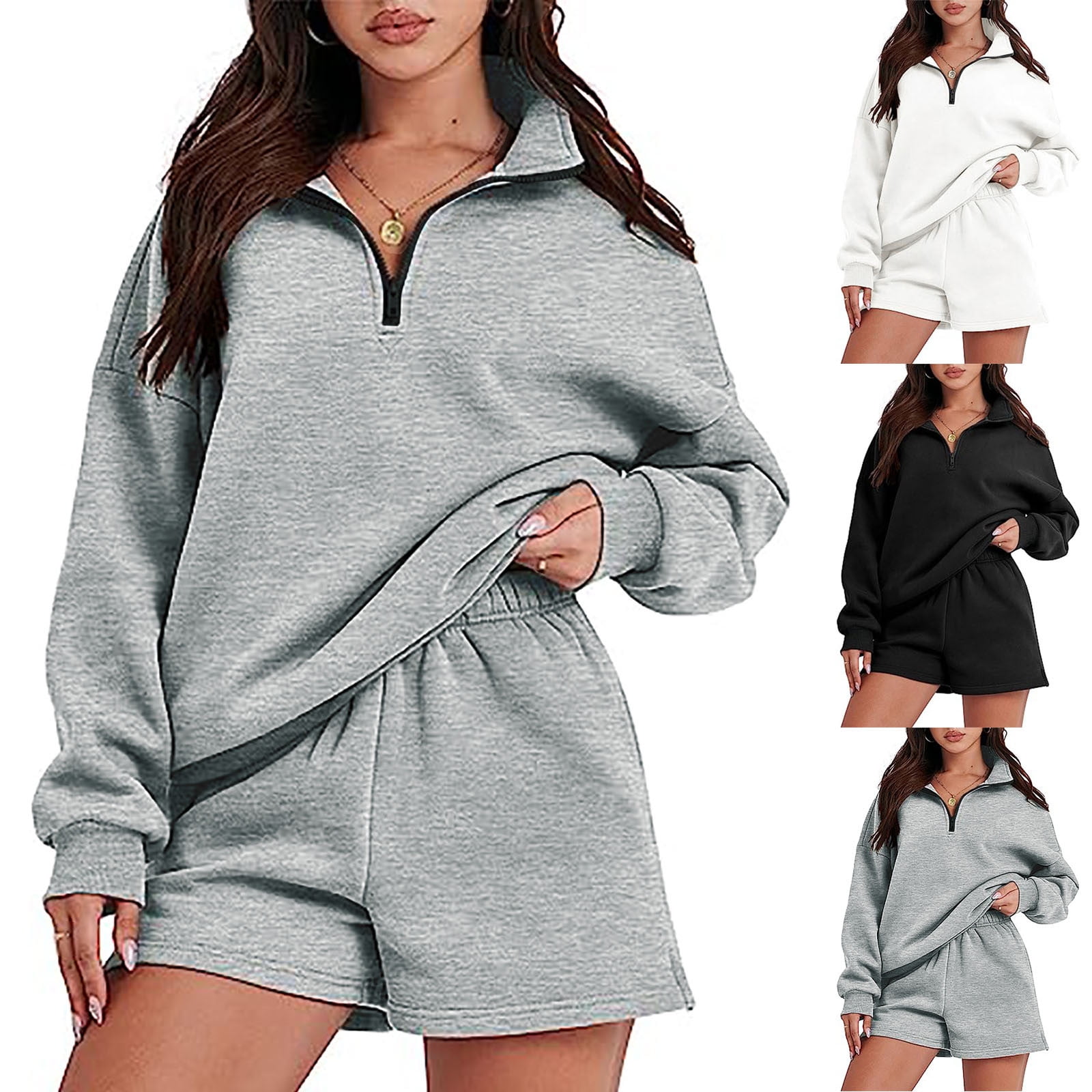 qolati 2 Piece Outfits for Women Oversized Half Zip Sweatshirt and